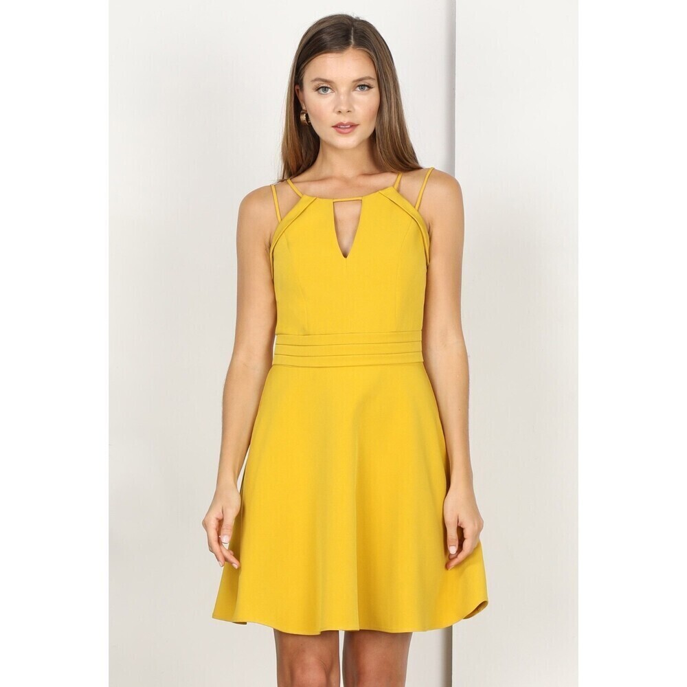 Adelyn Rae Makayla Fit & Flare Dress In Mustard Yellow Size L $179